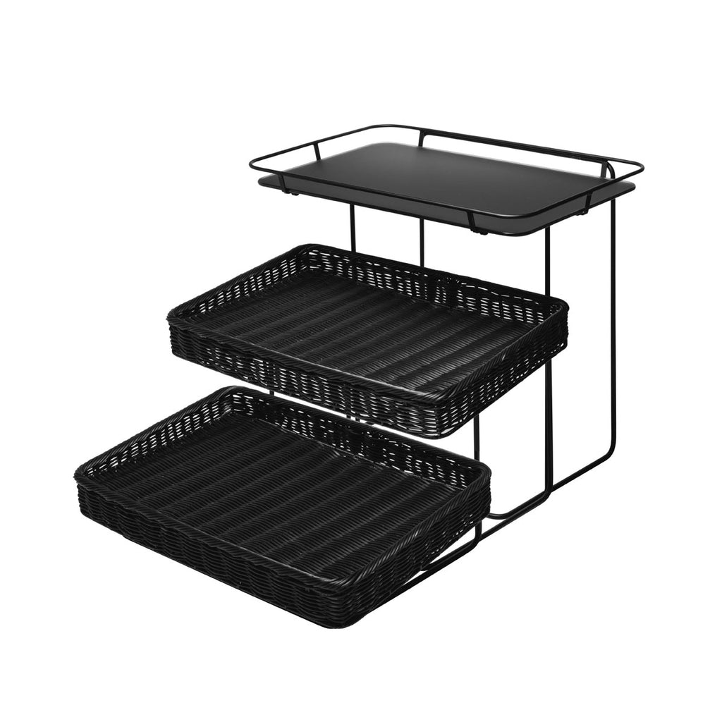 EVENTO Black rectangular tray 42x30.8x29.8 cm . 16 in 9/16x12 in 1/8x11 in 3/4 level 2