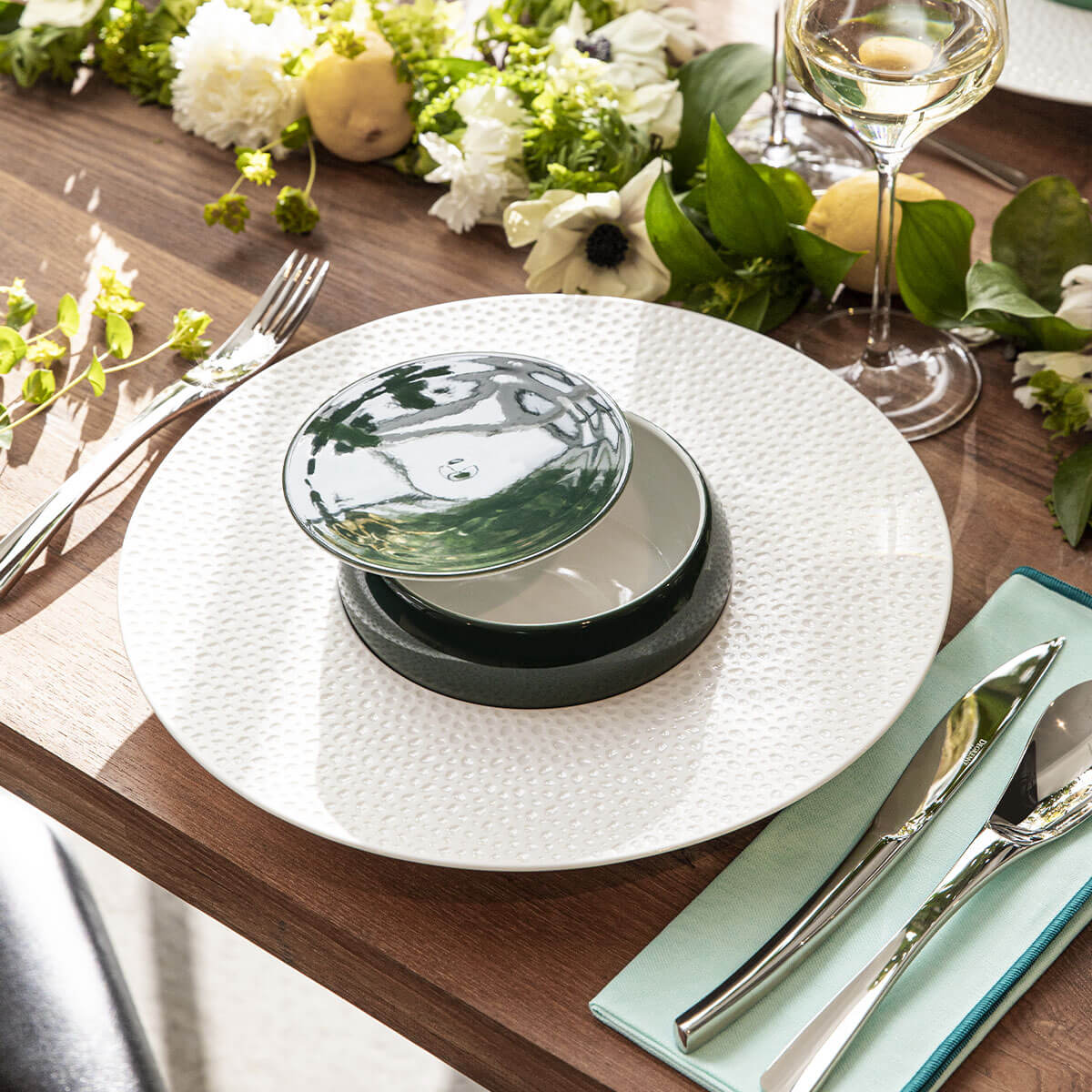 PERLES DE ROSEE BLANCHES Large bowl gourmet plate 30 cm